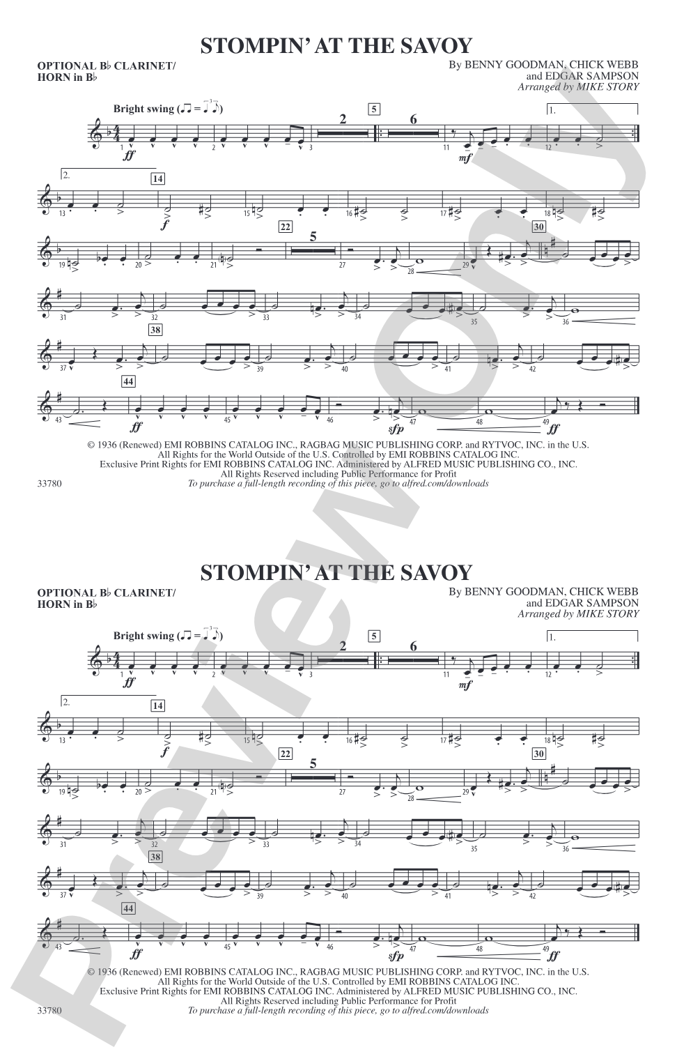 Stompin' at the Savoy: Optional Bb Clarinet/Horn in Bb
