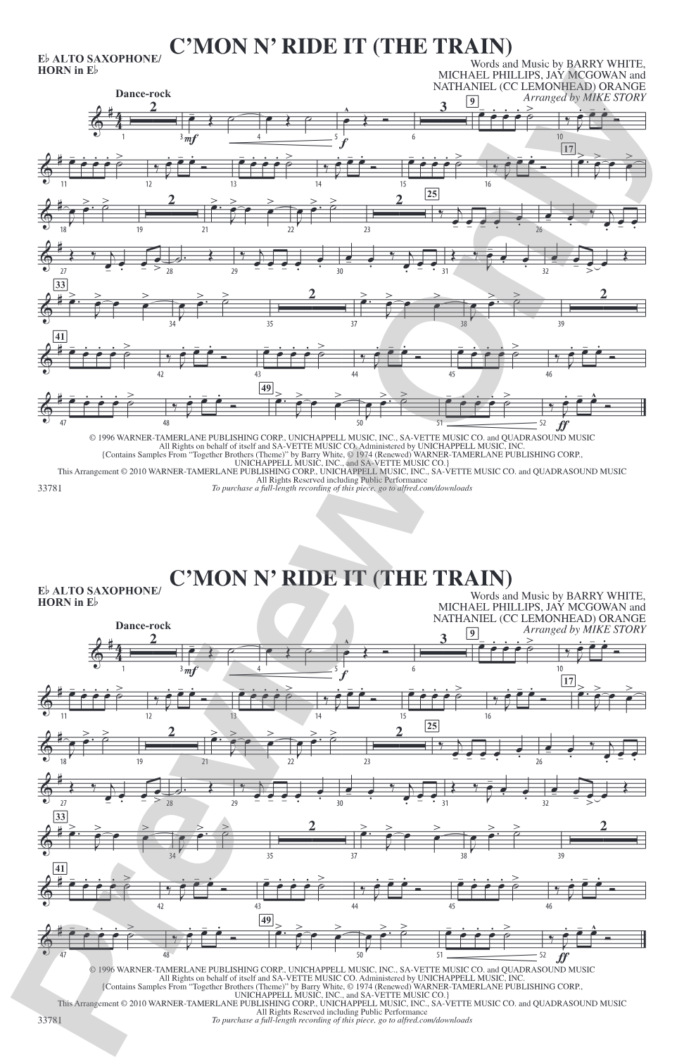 C'mon n' Ride It (The Train): E-flat Alto Saxophone