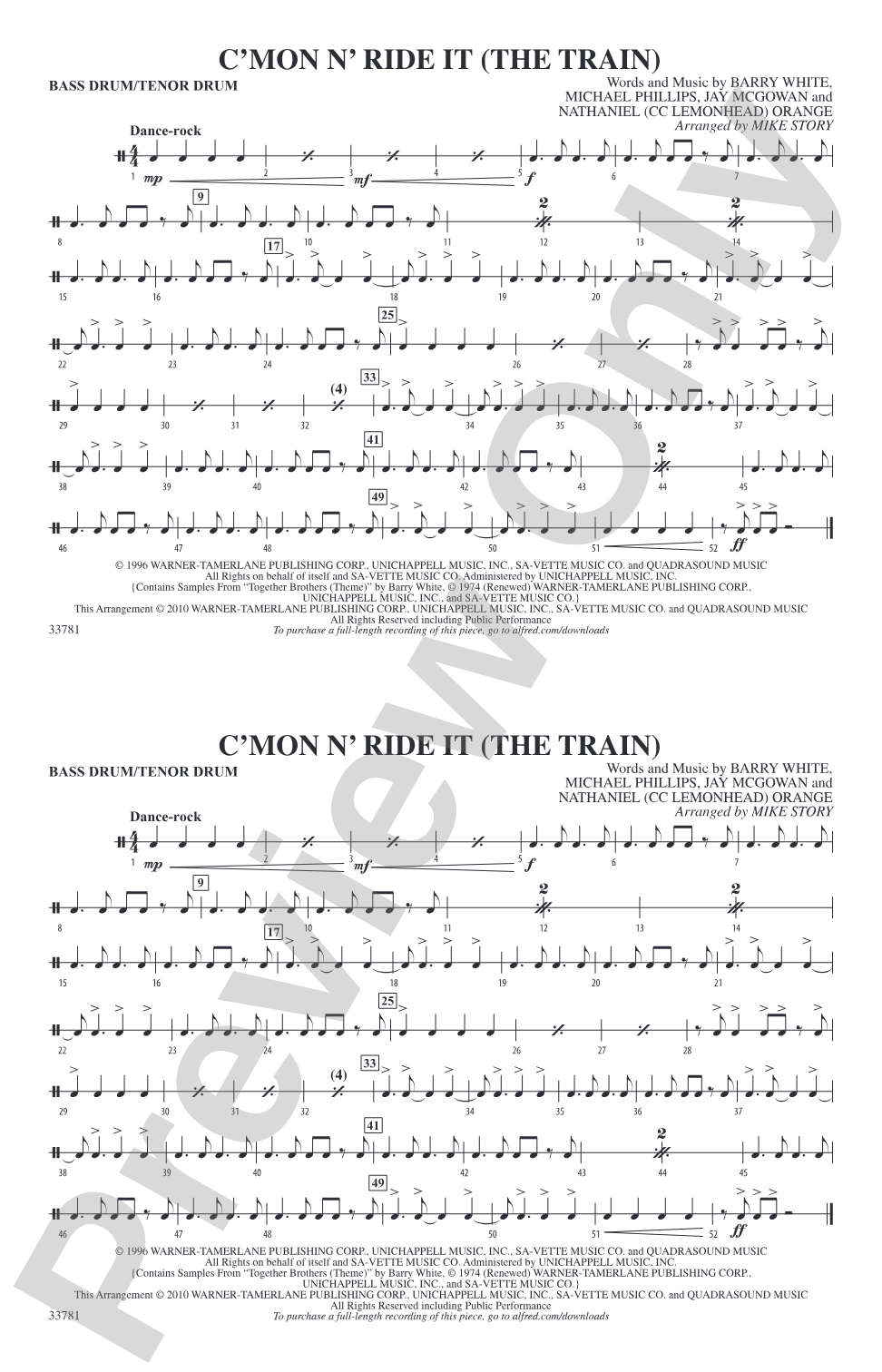 C'mon n' Ride It (The Train): Bass Drum/Tenor Drum