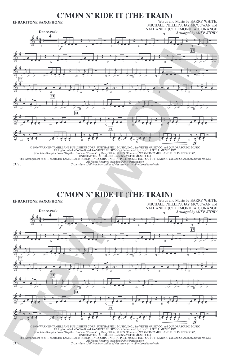 C'mon n' Ride It (The Train): E-flat Baritone Saxophone