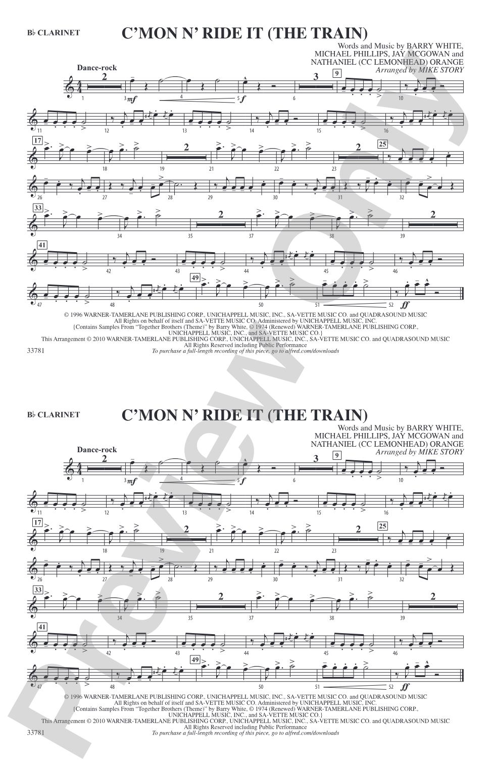 C'mon n' Ride It (The Train): 1st B-flat Clarinet