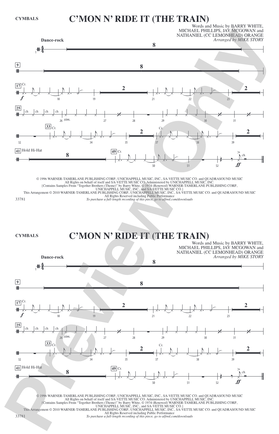 C'mon n' Ride It (The Train): Cymbals