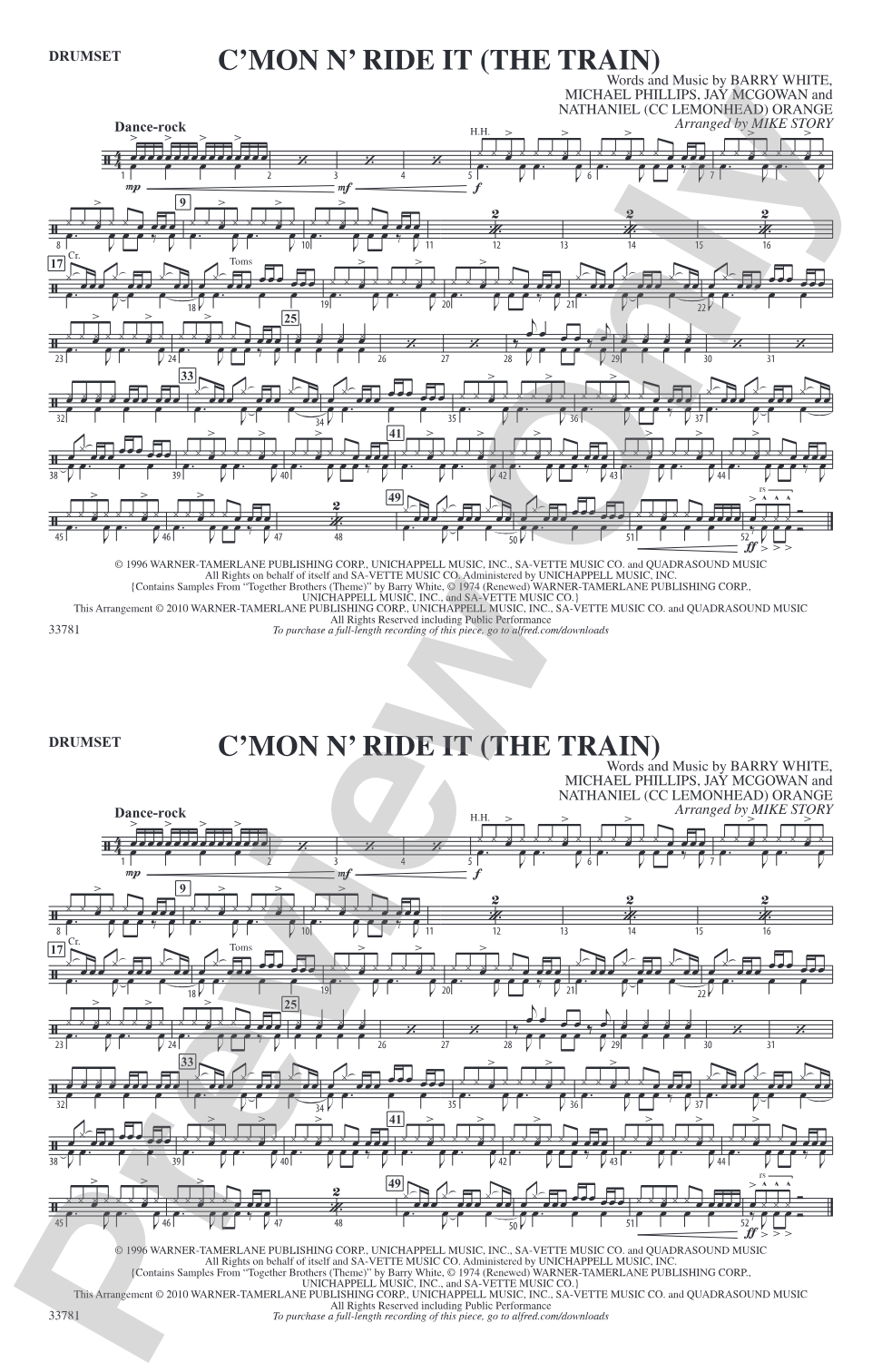C'mon n' Ride It (The Train): Drumset