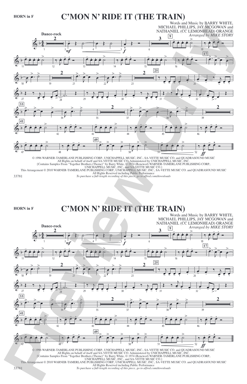 C'mon n' Ride It (The Train): 1st F Horn