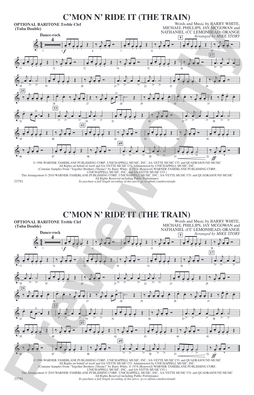 C'mon n' Ride It (The Train): Optional Baritone T.C. (Tuba Double)