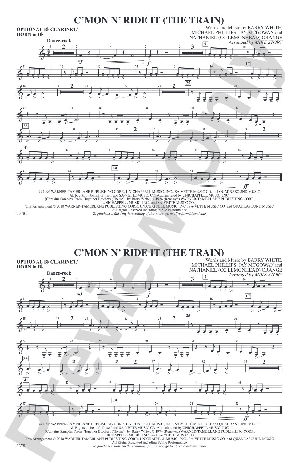 C'mon n' Ride It (The Train): Optional Bb Clarinet/Horn in Bb