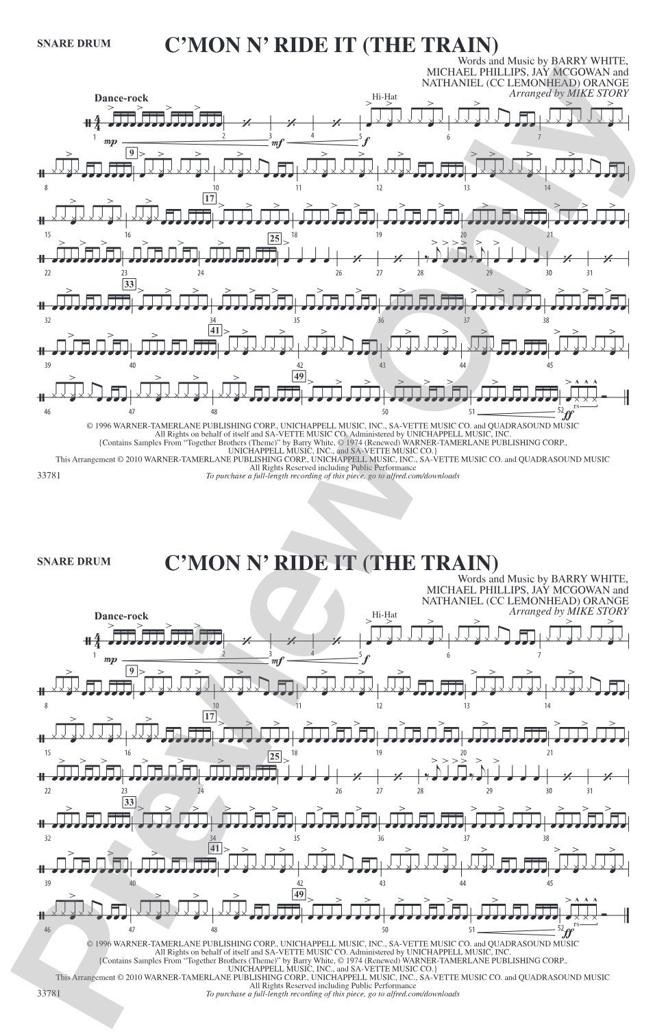C'mon n' Ride It (The Train): Snare Drum