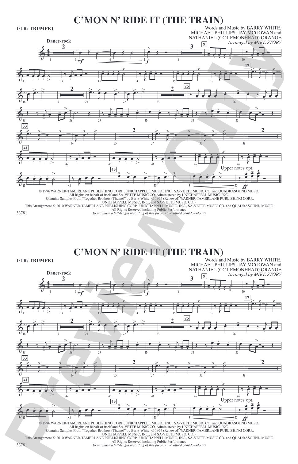 C'mon n' Ride It (The Train): 1st B-flat Trumpet