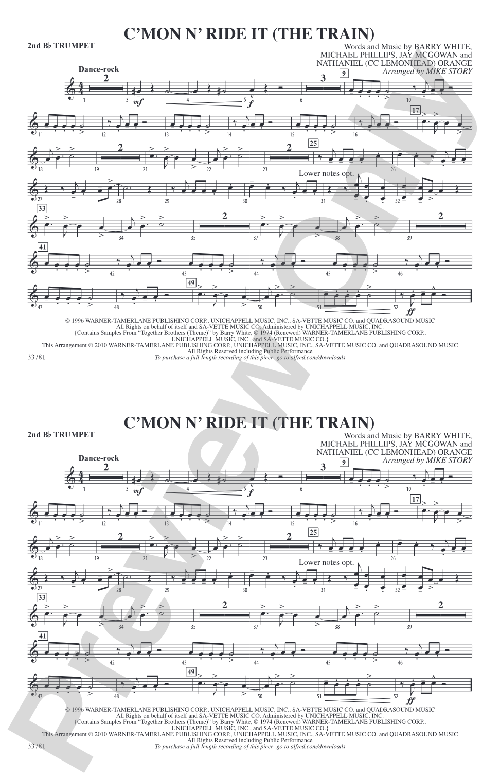 C'mon n' Ride It (The Train): 2nd B-flat Trumpet