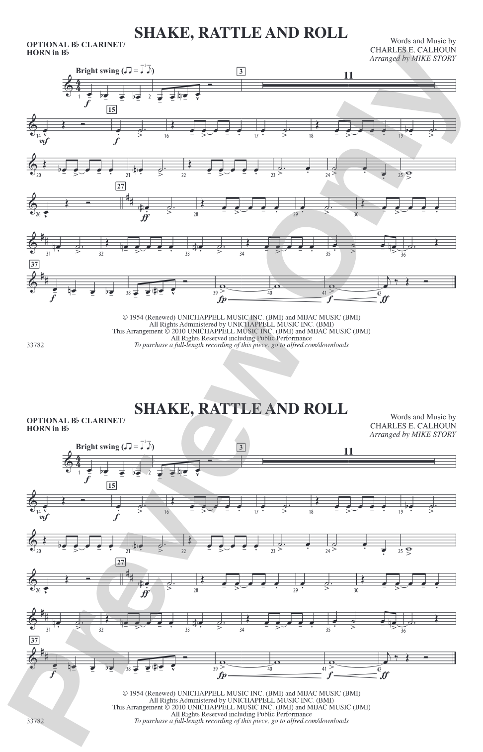 Shake, Rattle and Roll: Optional Bb Clarinet/Horn in Bb
