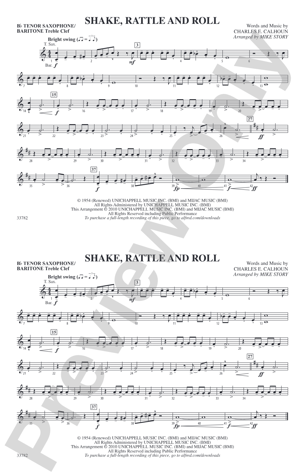 Shake, Rattle and Roll: Bb Tenor Saxophone/Bartione Treble Clef