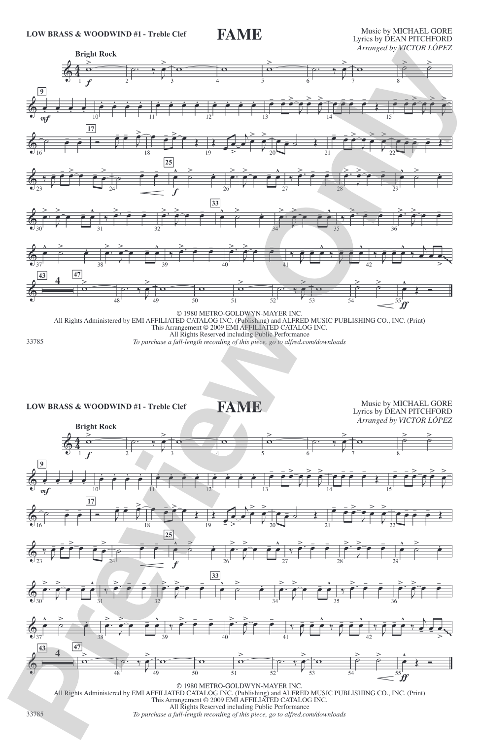 Fame: Low Brass & Woodwinds #1 - Treble Clef