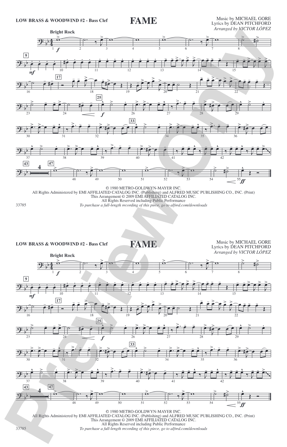 Fame: Low Brass & Woodwinds #2 - Bass Clef