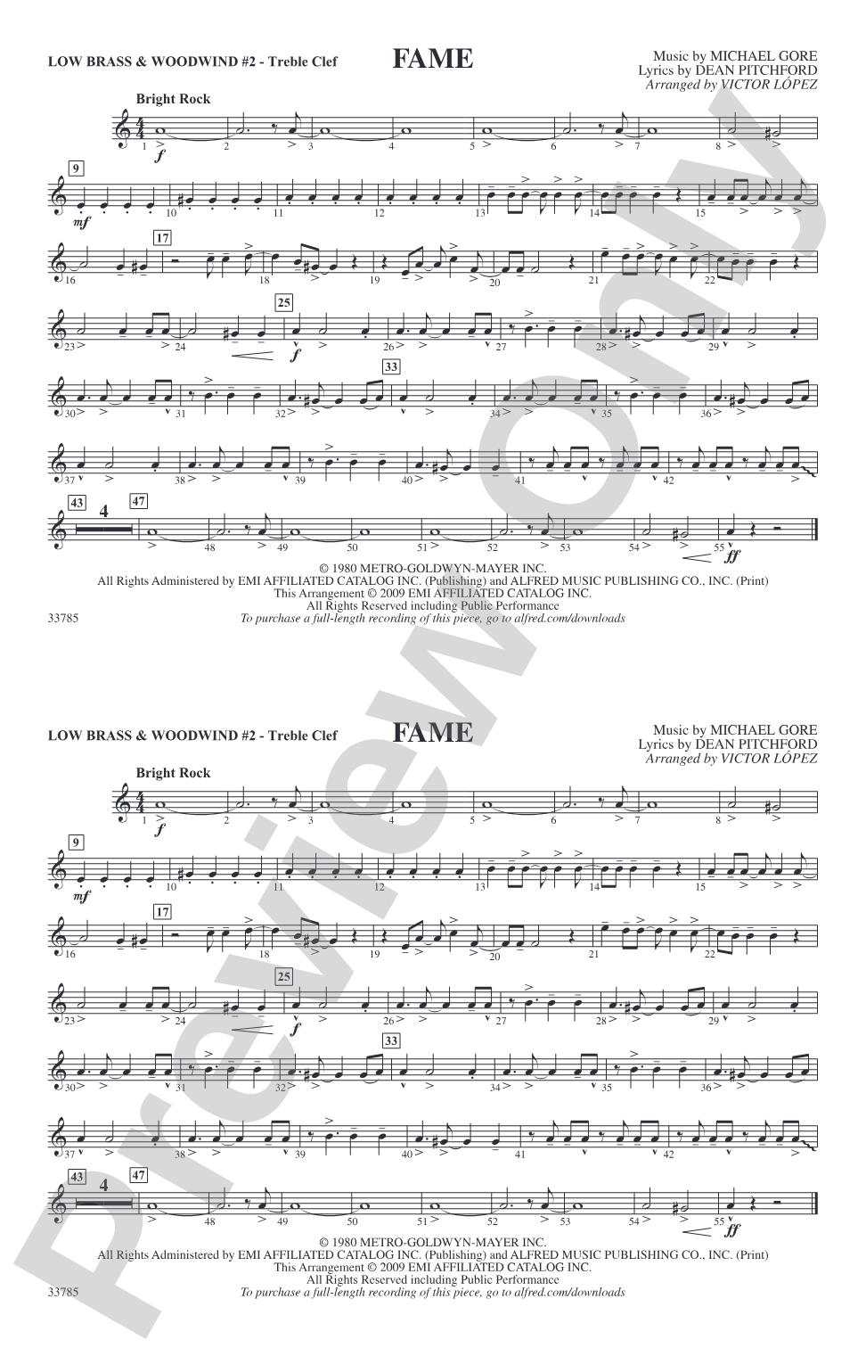 Fame: Low Brass & Woodwinds #2 - Treble Clef