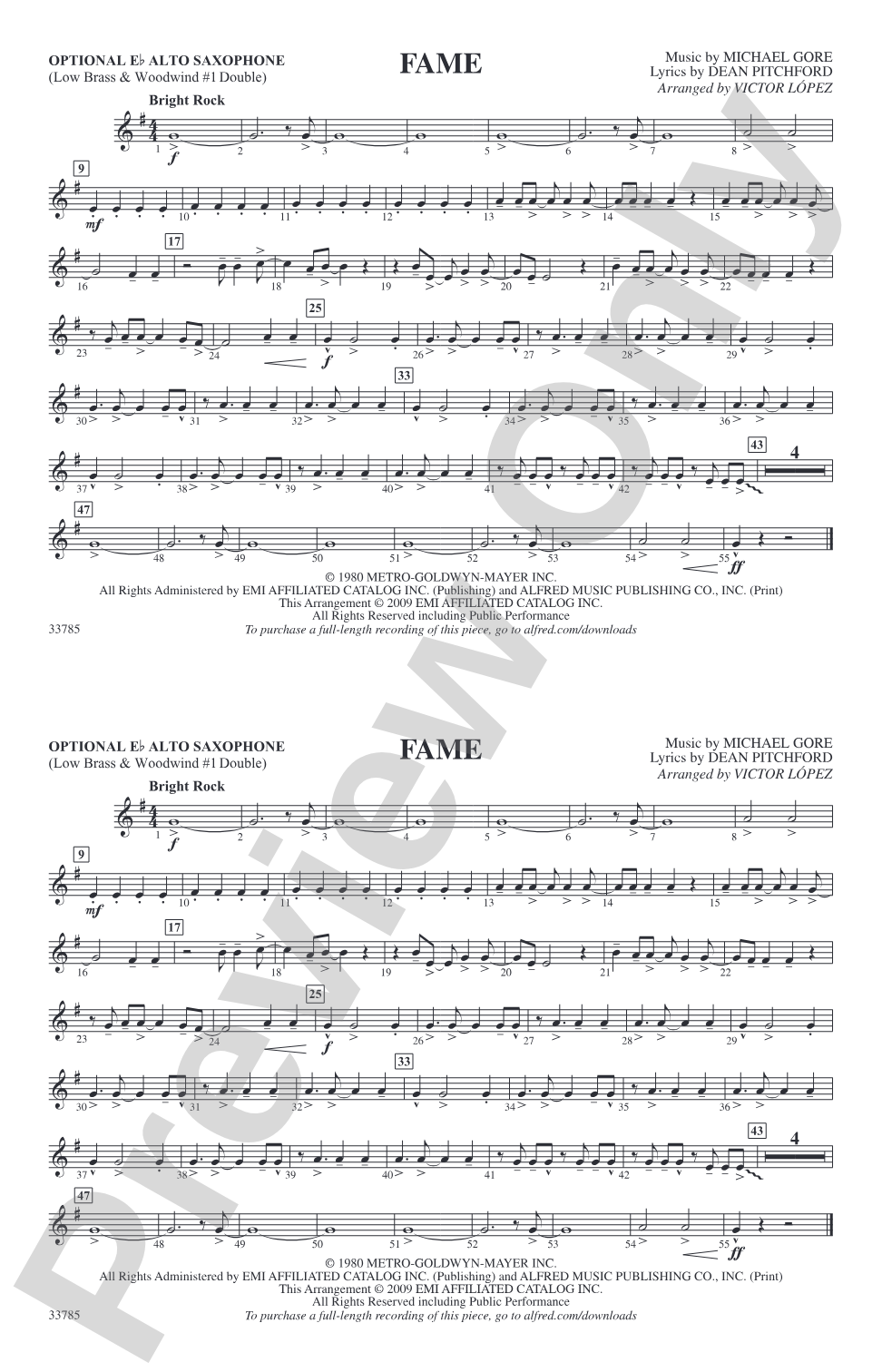 Fame: Optional Alto Sax