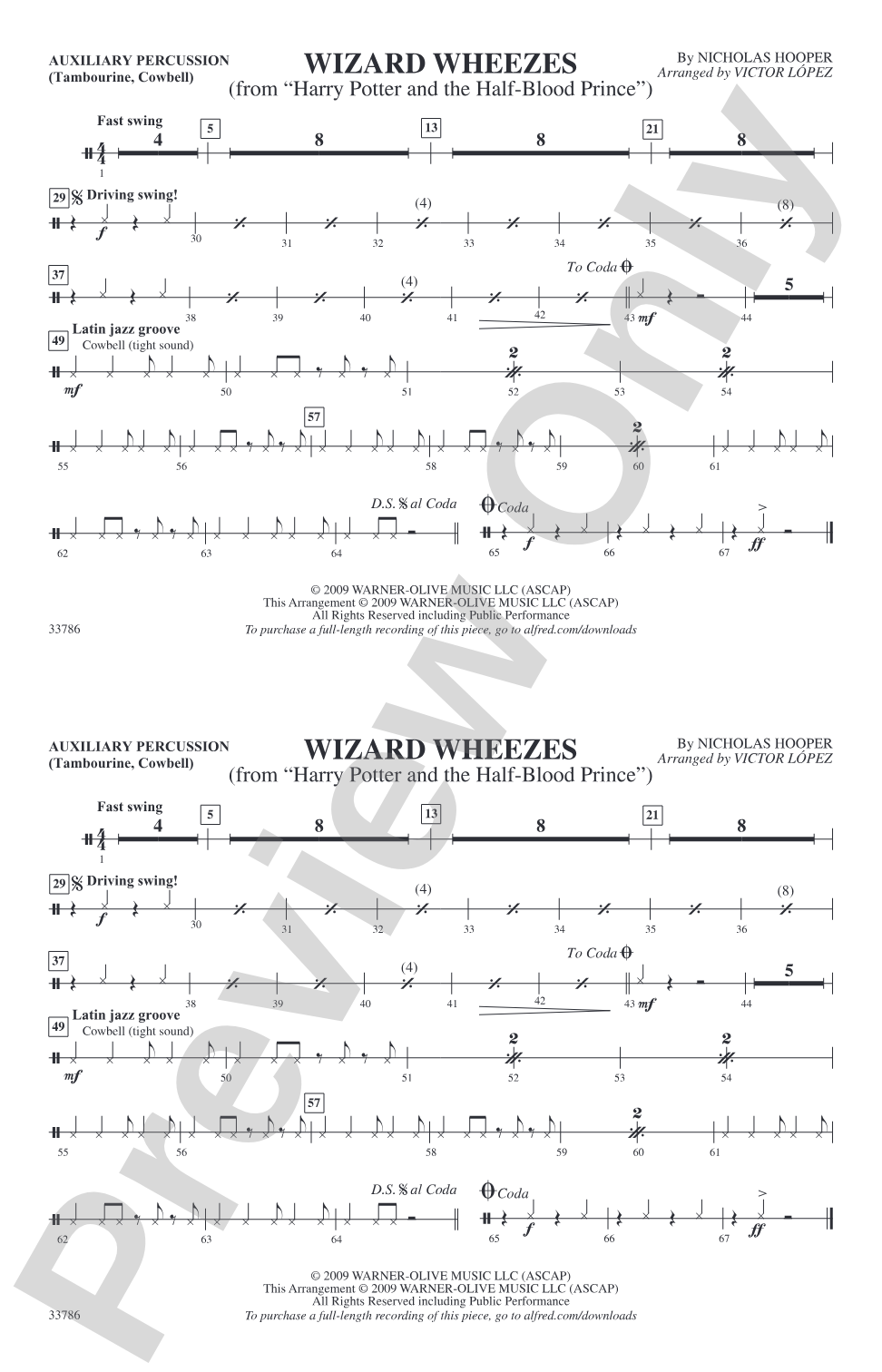 Wizard Wheezes (from Harry Potter and the Half-Blood Prince): Auxiliary Percussion