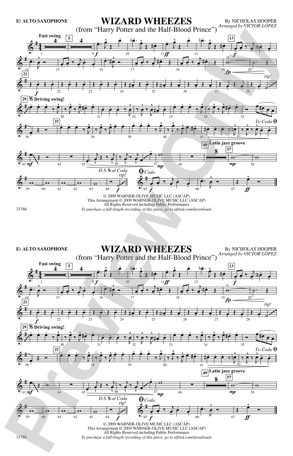 Wizard Wheezes (from Harry Potter and the Half-Blood Prince): E-flat Alto Saxophone