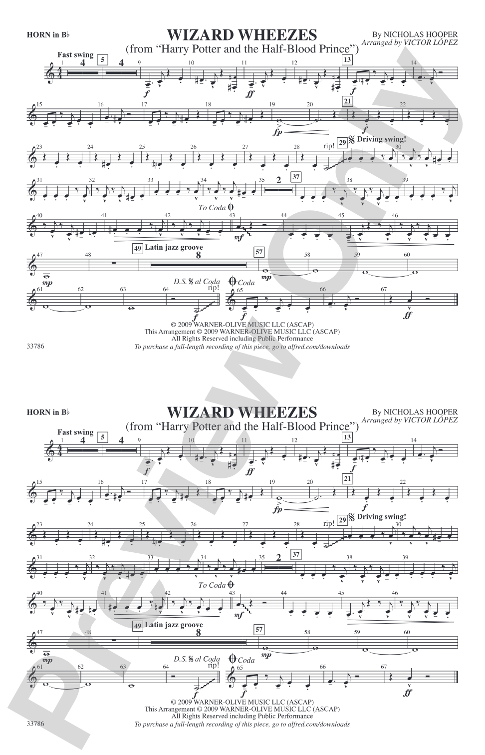 Wizard Wheezes (from Harry Potter and the Half-Blood Prince): Horn in B flat