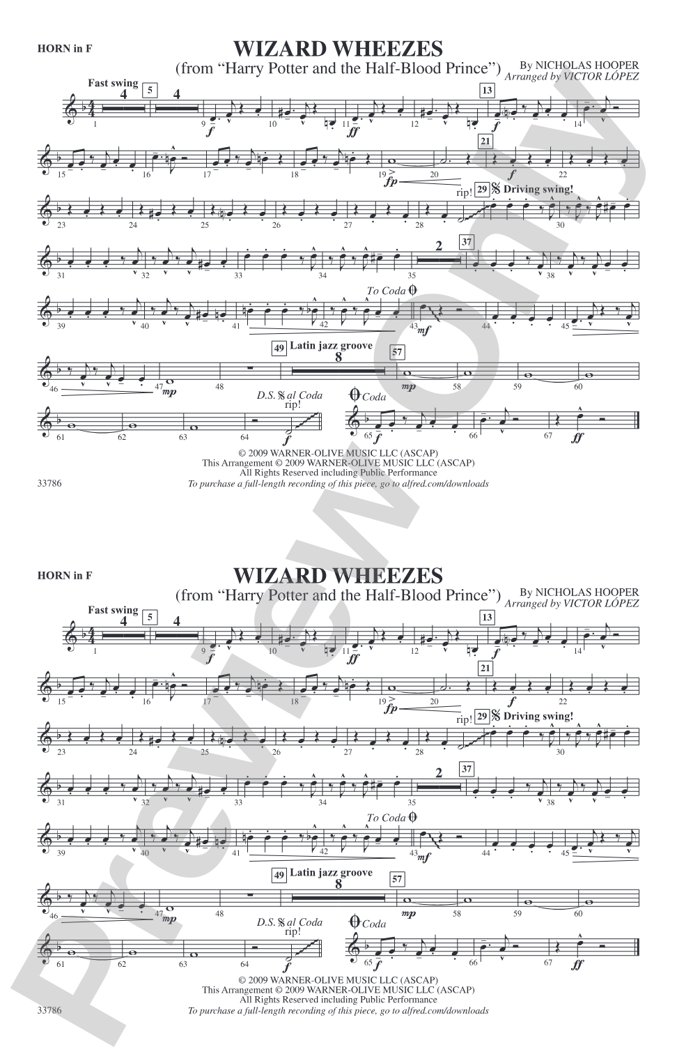 Wizard Wheezes (from Harry Potter and the Half-Blood Prince): 1st F Horn