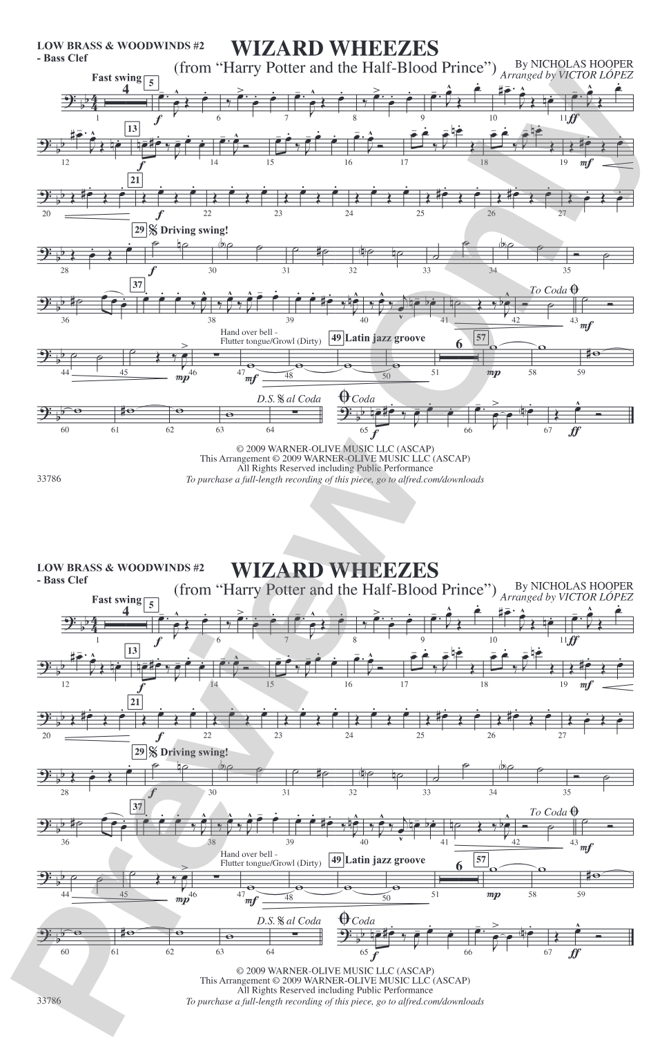 Wizard Wheezes (from Harry Potter and the Half-Blood Prince): Low Brass & Woodwinds #2 - Bass Clef