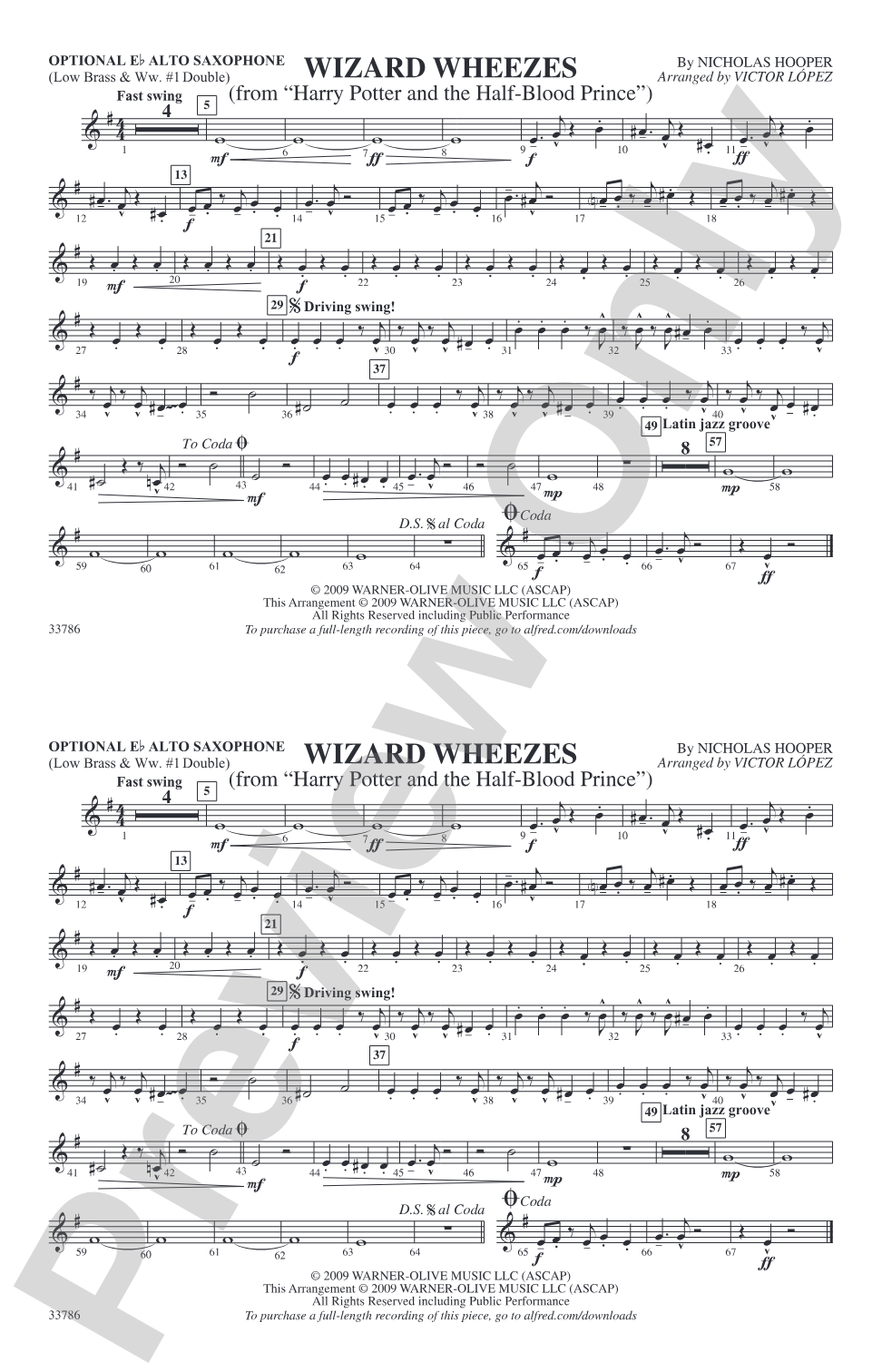 Wizard Wheezes (from Harry Potter and the Half-Blood Prince): Optional Alto Sax