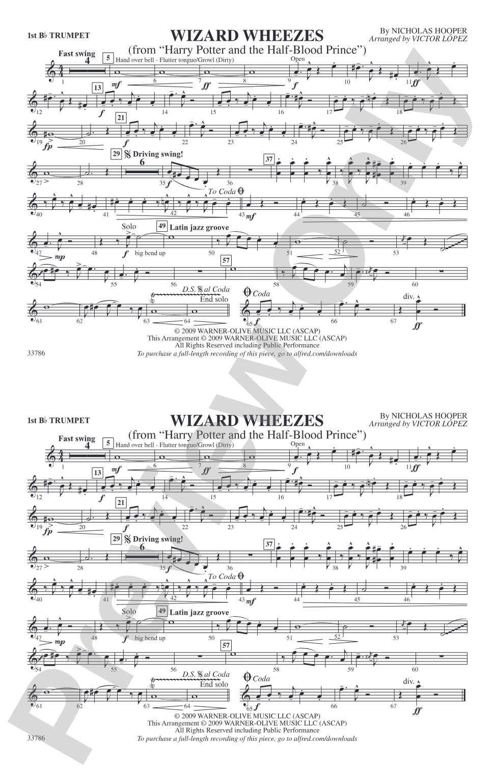 Wizard Wheezes (from Harry Potter and the Half-Blood Prince): 1st B-flat Trumpet