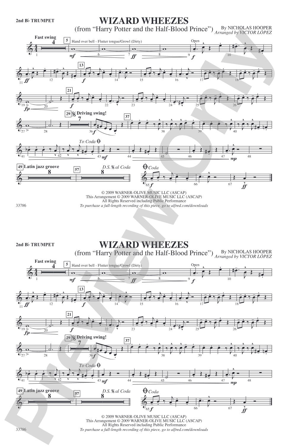 Wizard Wheezes (from Harry Potter and the Half-Blood Prince): 2nd B-flat Trumpet