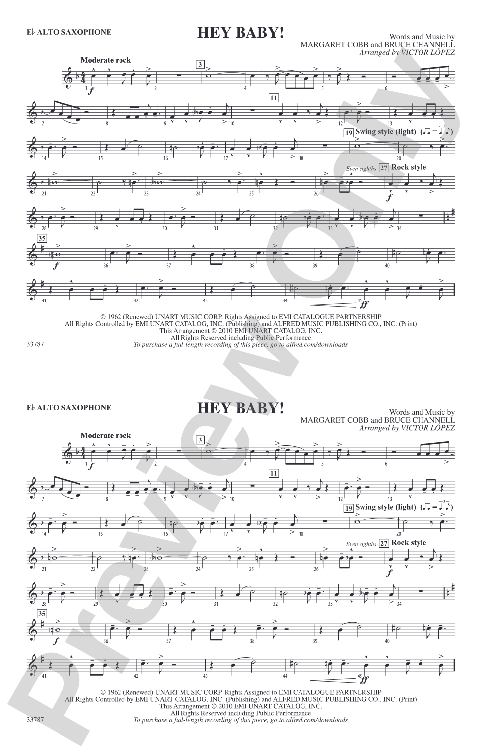 Hey Baby! (from Dirty Dancing): E-flat Alto Saxophone