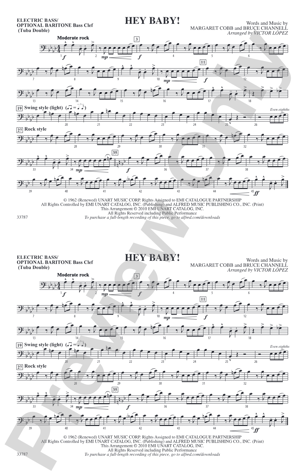 Hey Baby! (from Dirty Dancing): Electric Bass
