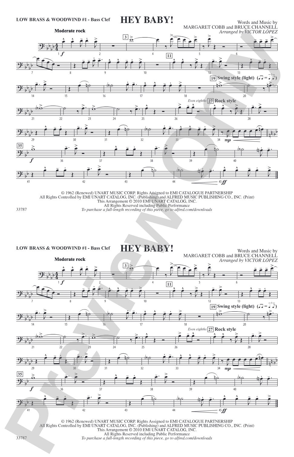 Hey Baby! (from Dirty Dancing): Low Brass & Woodwinds #1 - Bass Clef