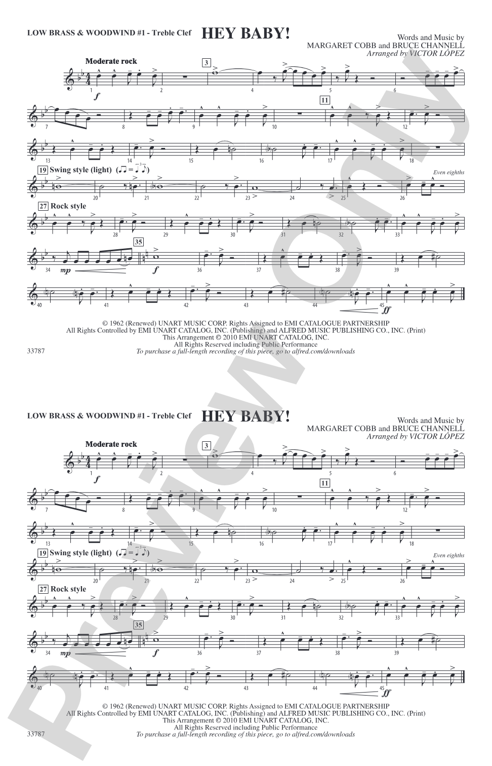 Hey Baby! (from Dirty Dancing): Low Brass & Woodwinds #1 - Treble Clef