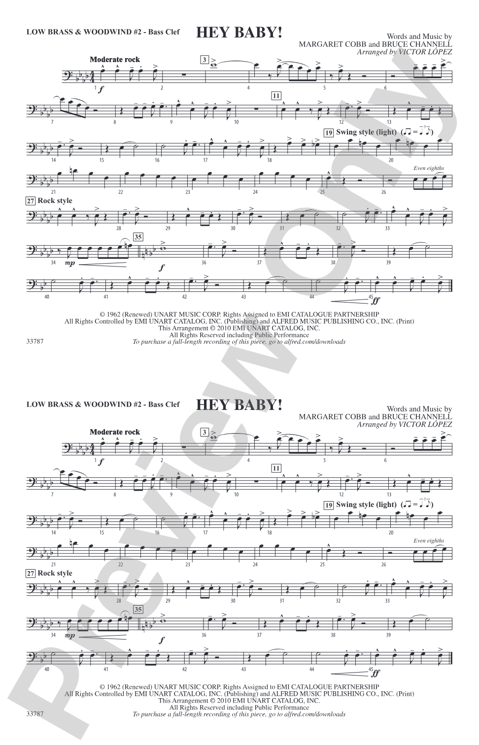 Hey Baby! (from Dirty Dancing): Low Brass & Woodwinds #2 - Bass Clef