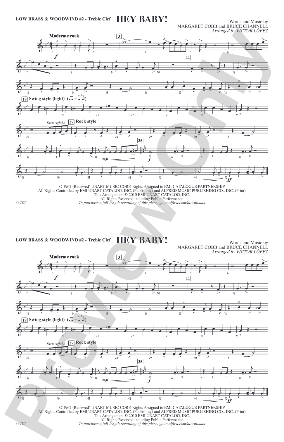 Hey Baby! (from Dirty Dancing): Low Brass & Woodwinds #2 - Treble Clef