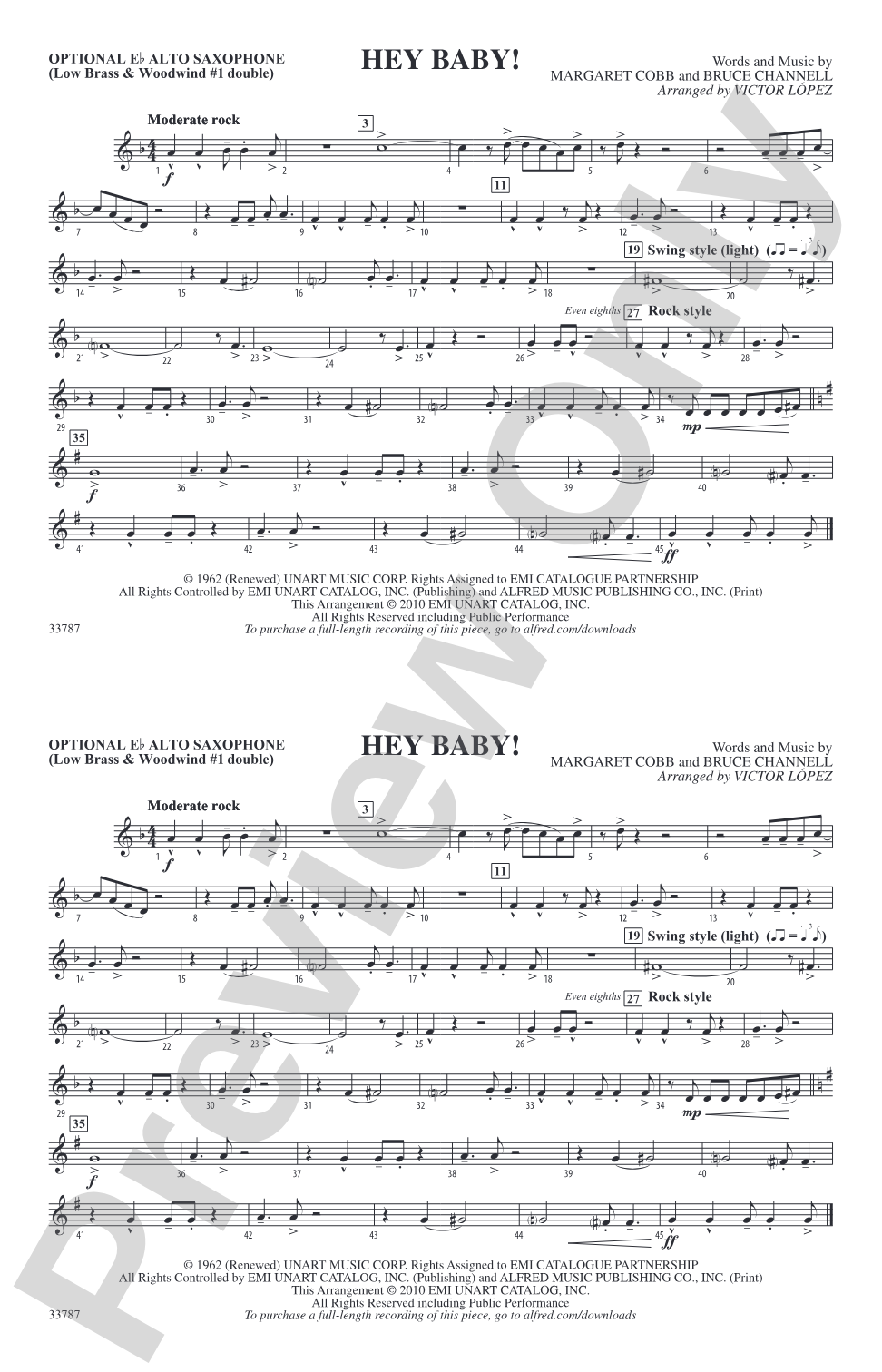 Hey Baby! (from Dirty Dancing): Optional Alto Sax