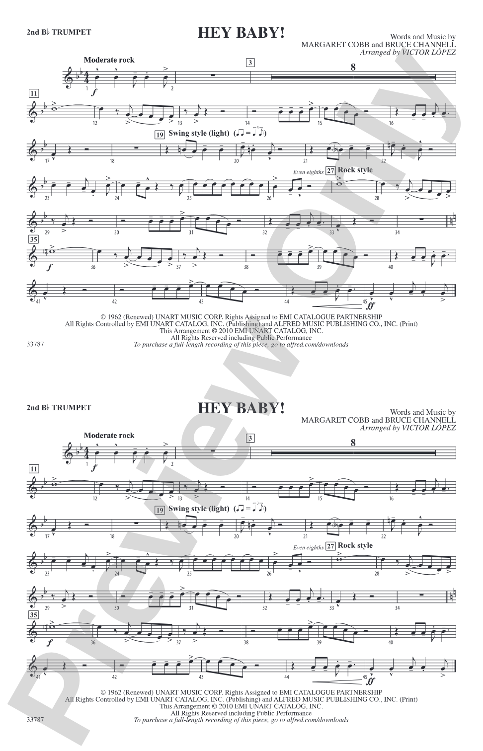 Hey Baby! (from Dirty Dancing): 2nd B-flat Trumpet