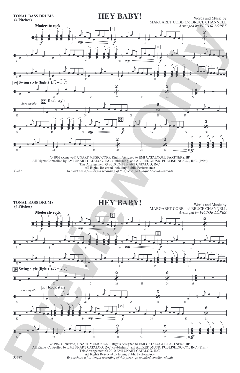 Hey Baby! (from Dirty Dancing): Tonal Bass Drum