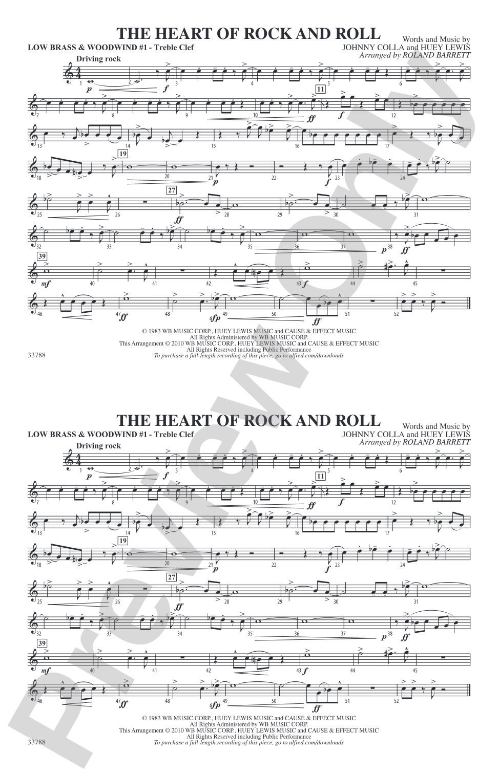 The Heart of Rock and Roll: Low Brass & Woodwinds #1 - Treble Clef