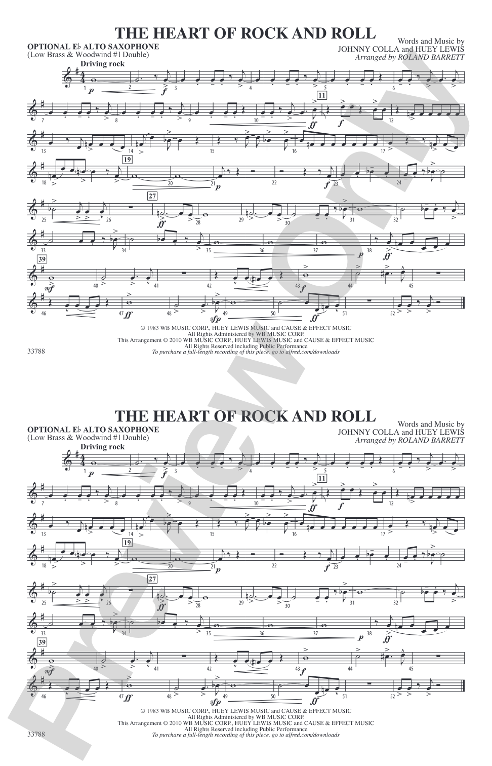 The Heart of Rock and Roll: Optional Alto Sax