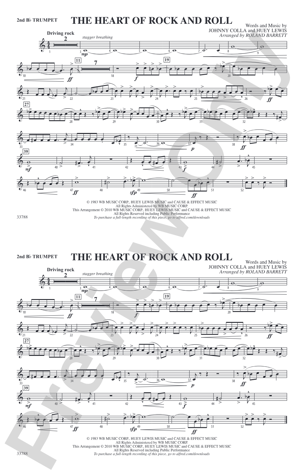The Heart of Rock and Roll: 2nd B-flat Trumpet