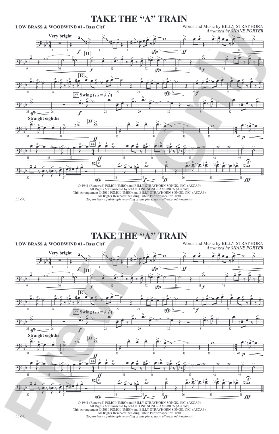 Take the "A" Train: Low Brass & Woodwinds #1 - Bass Clef