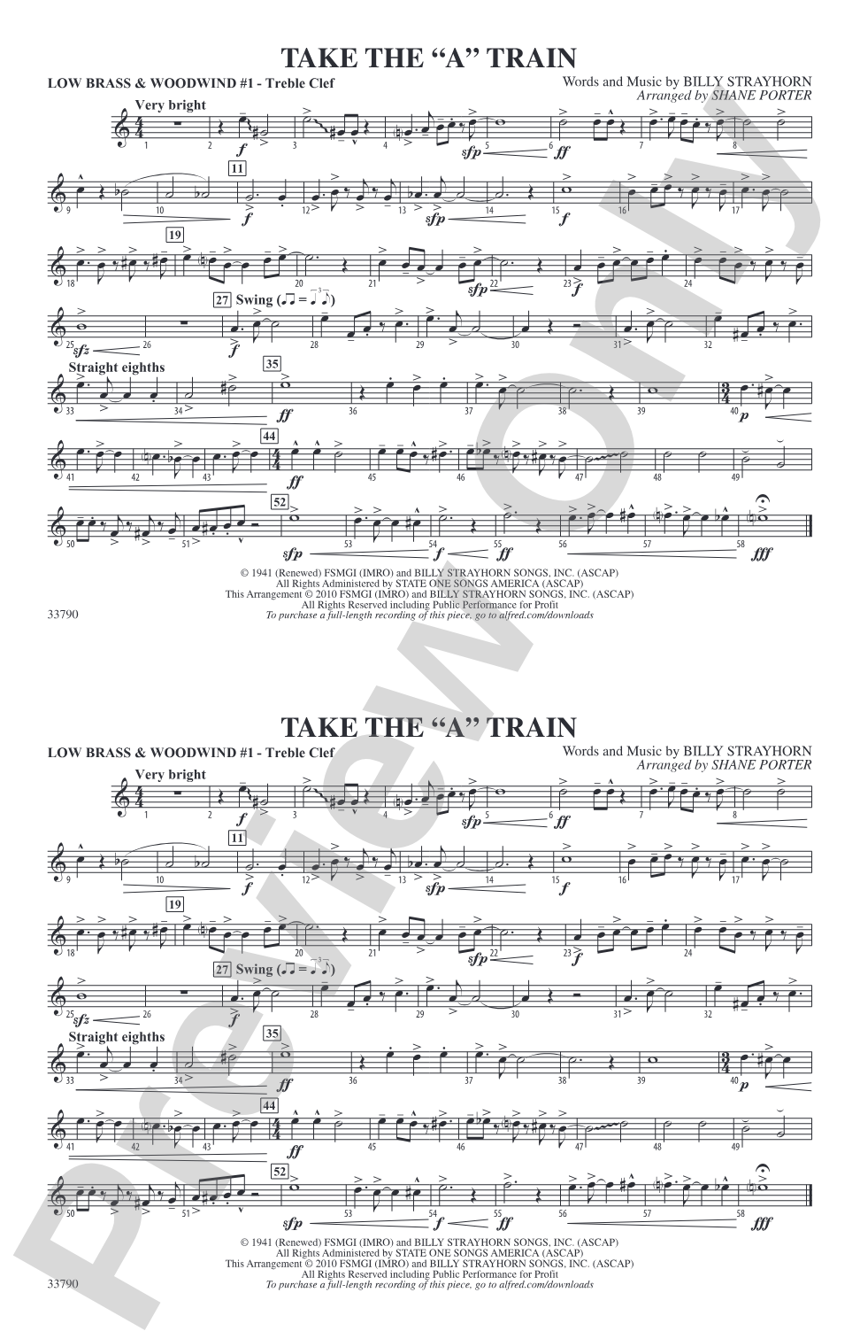 Take the "A" Train: Low Brass & Woodwinds #1 - Treble Clef