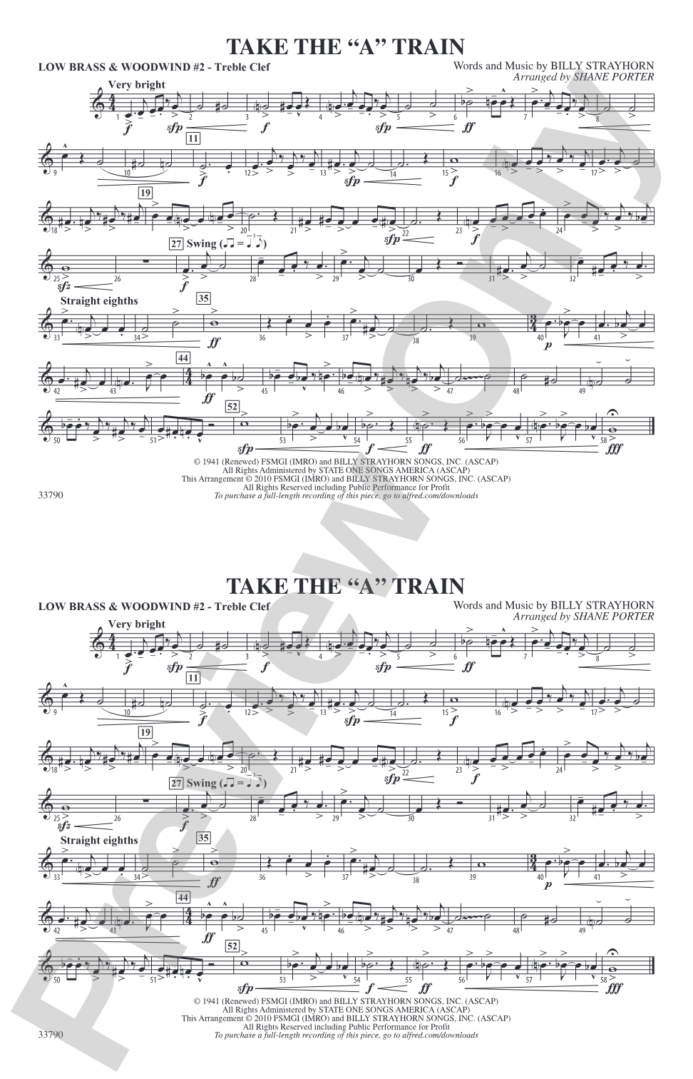 Take the "A" Train: Low Brass & Woodwinds #2 - Treble Clef