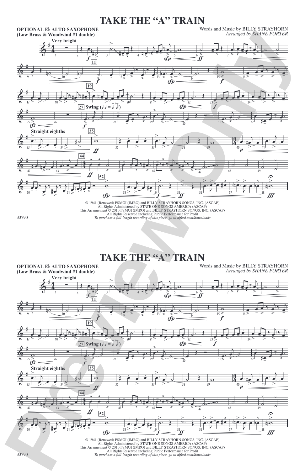 Take the "A" Train: Optional Alto Sax
