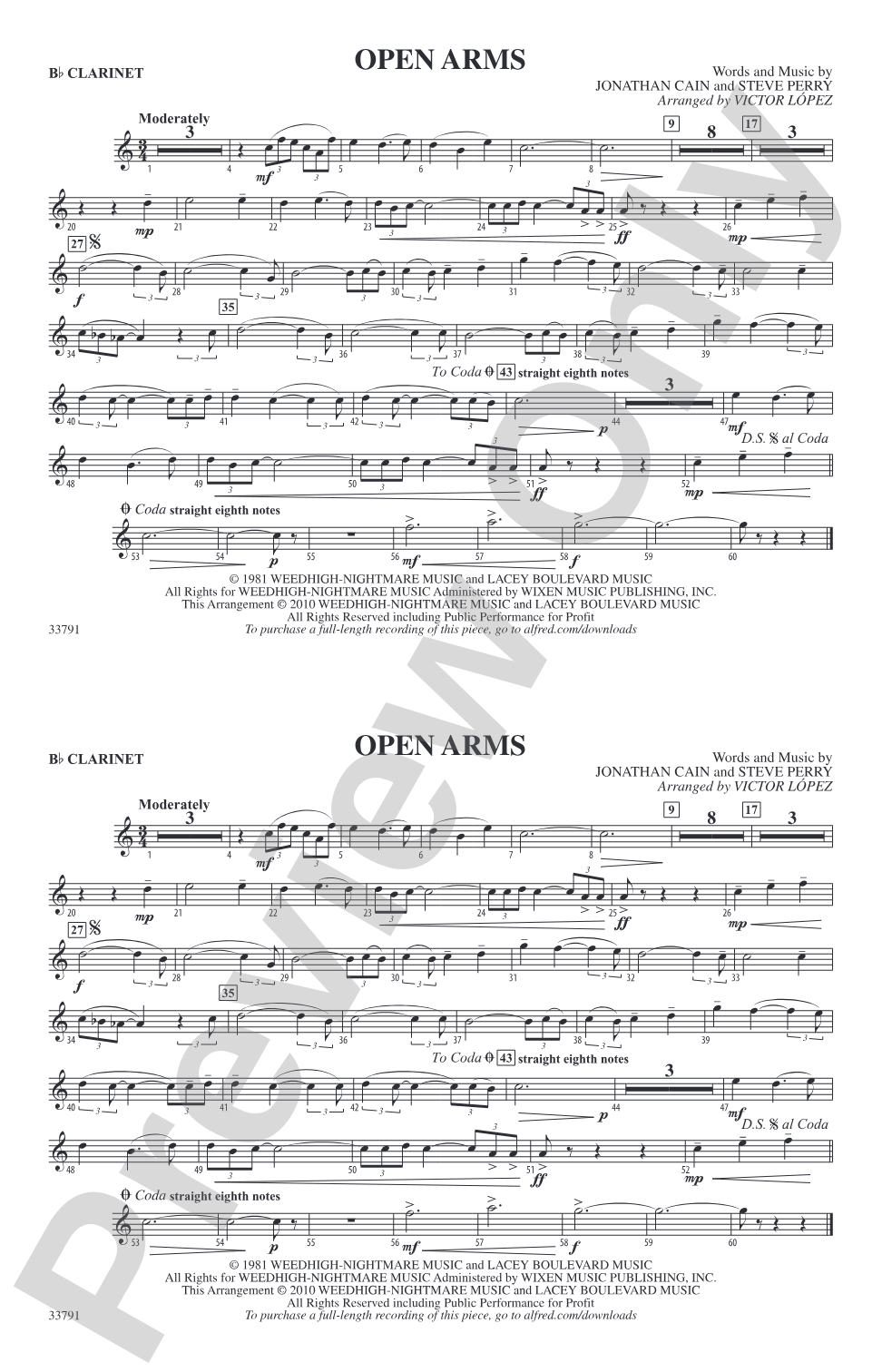 Open Arms: 1st B-flat Clarinet