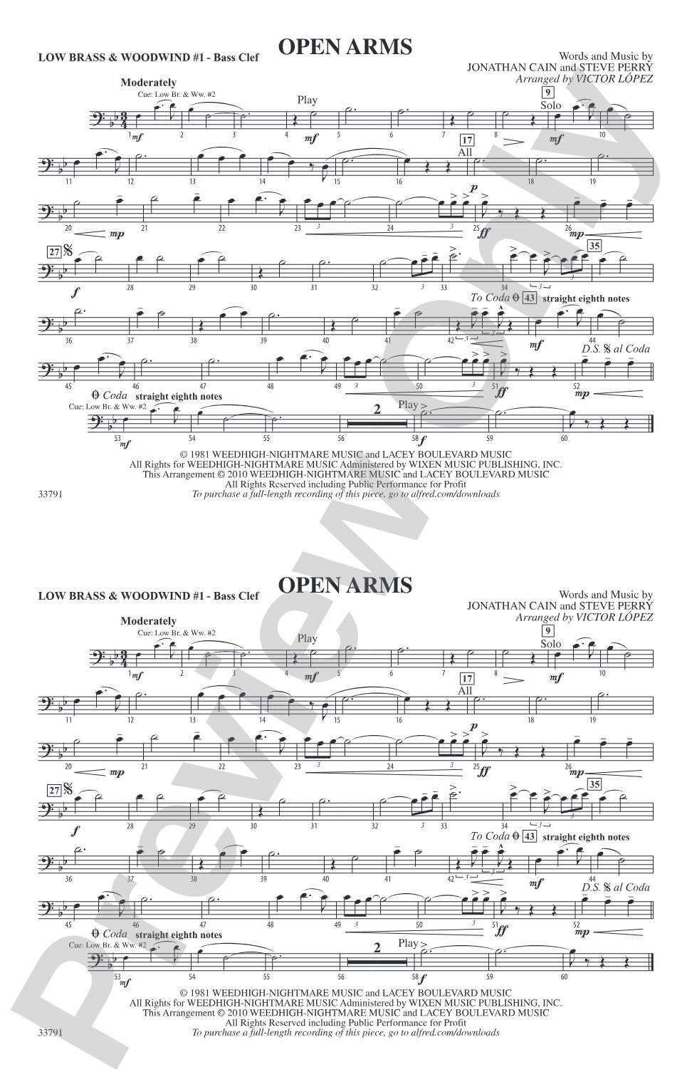 Open Arms: Low Brass & Woodwinds #1 - Bass Clef