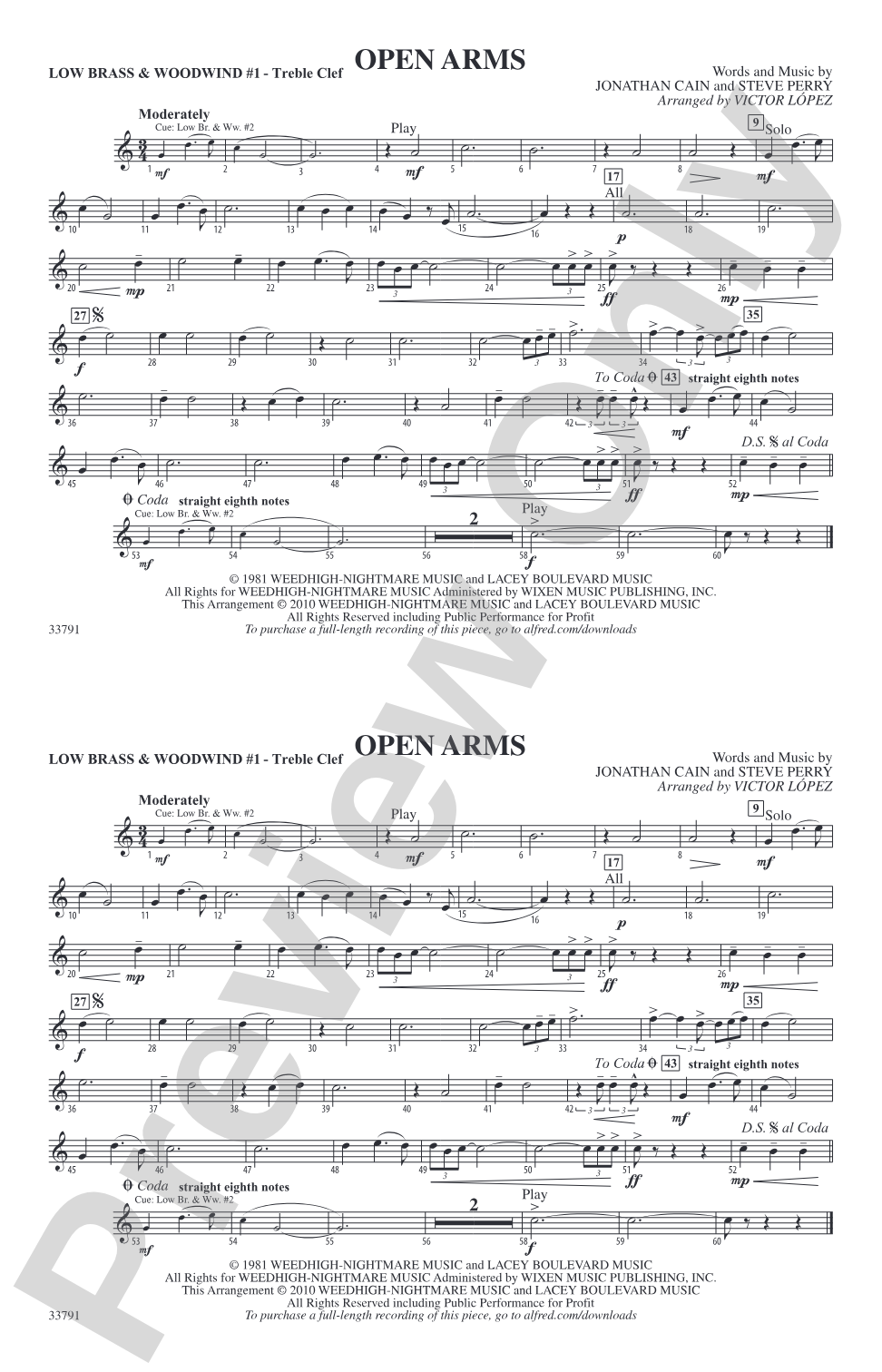 Open Arms: Low Brass & Woodwinds #1 - Treble Clef