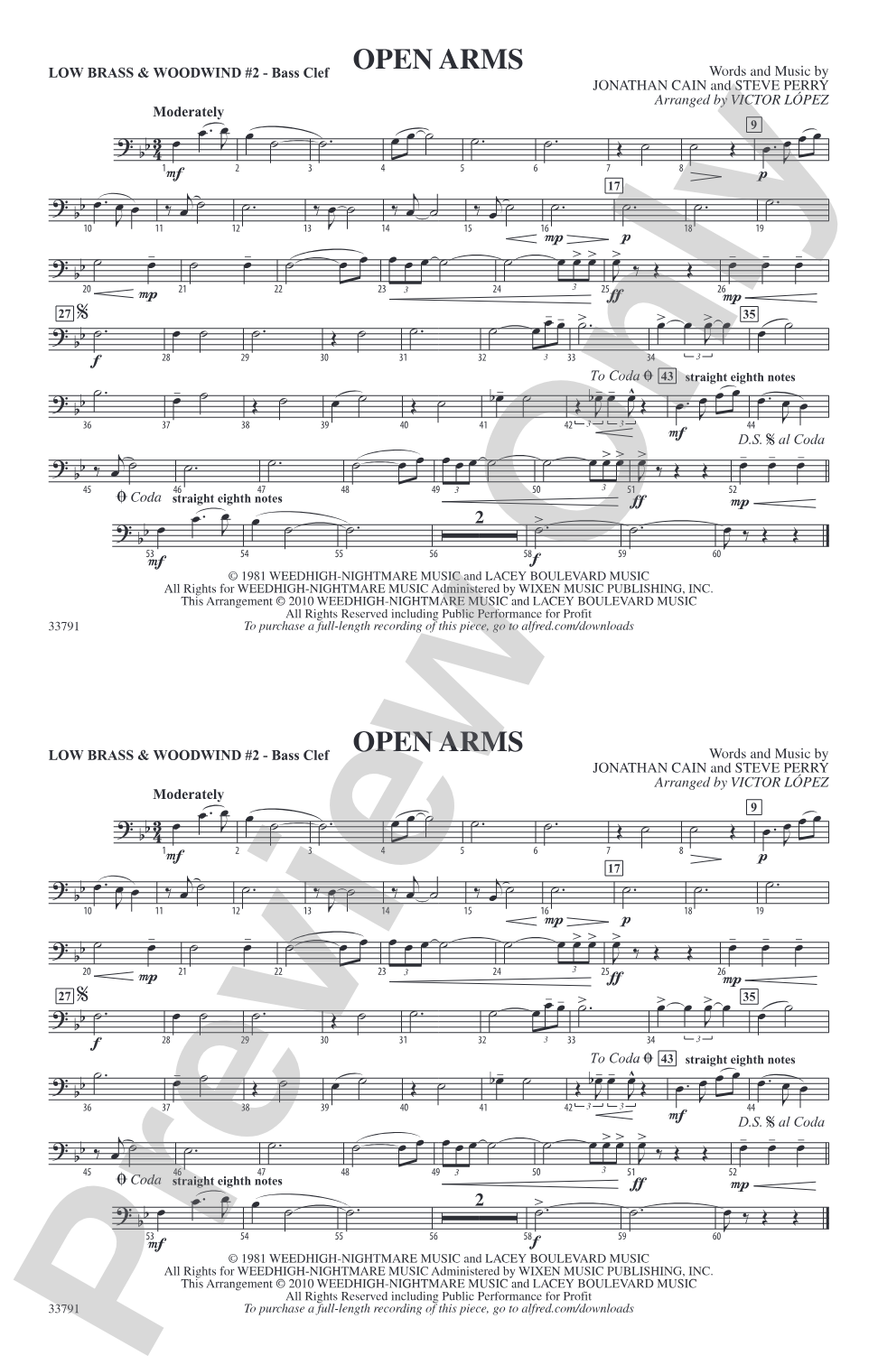 Open Arms: Low Brass & Woodwinds #2 - Bass Clef