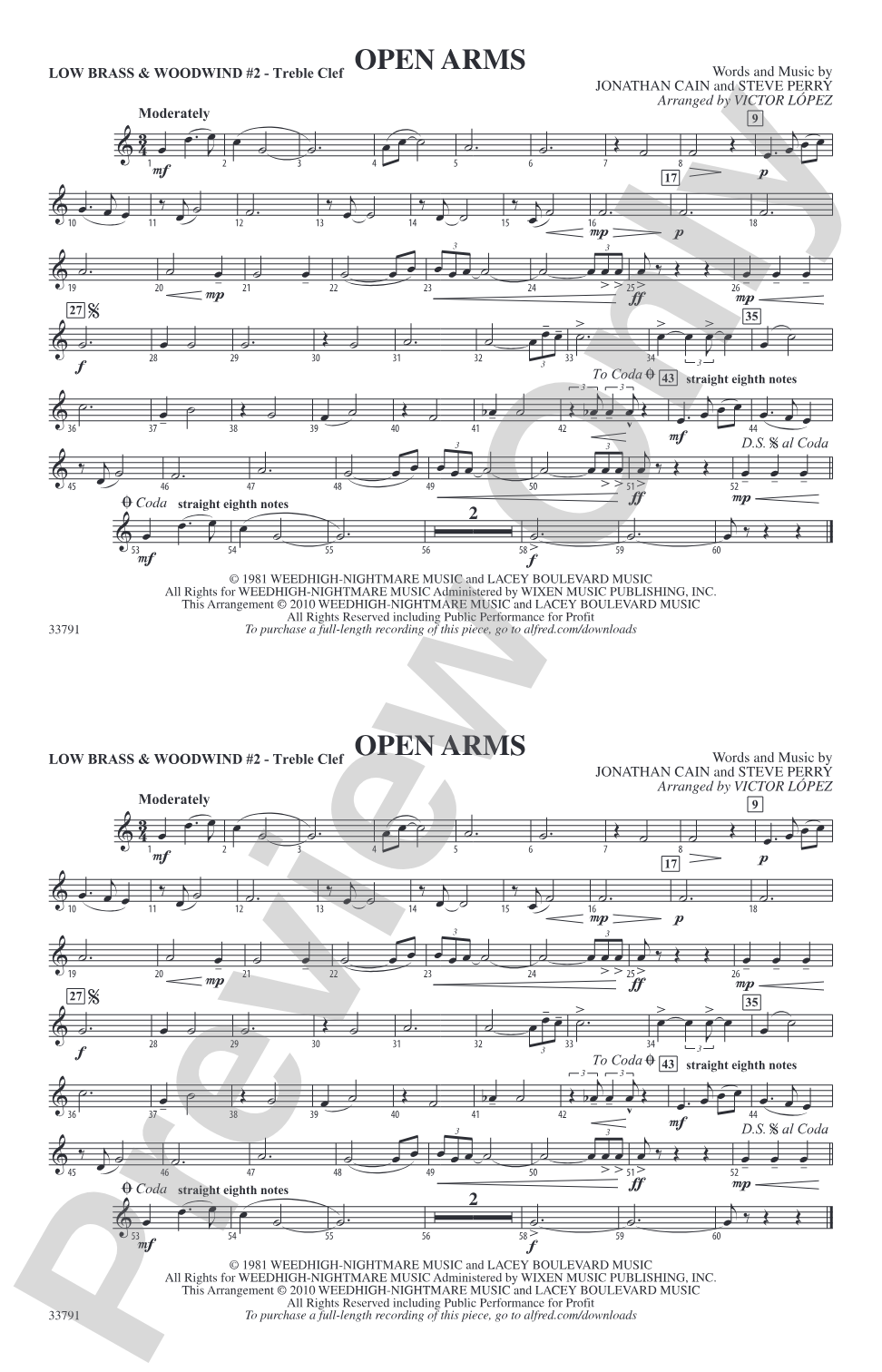 Open Arms: Low Brass & Woodwinds #2 - Treble Clef