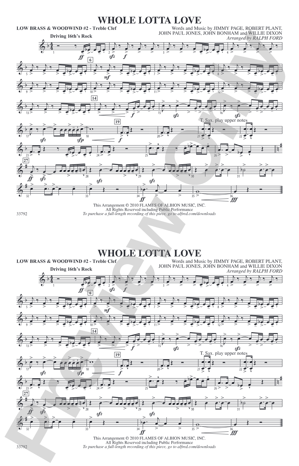 Whole Lotta Love: Low Brass & Woodwinds #2 - Treble Clef