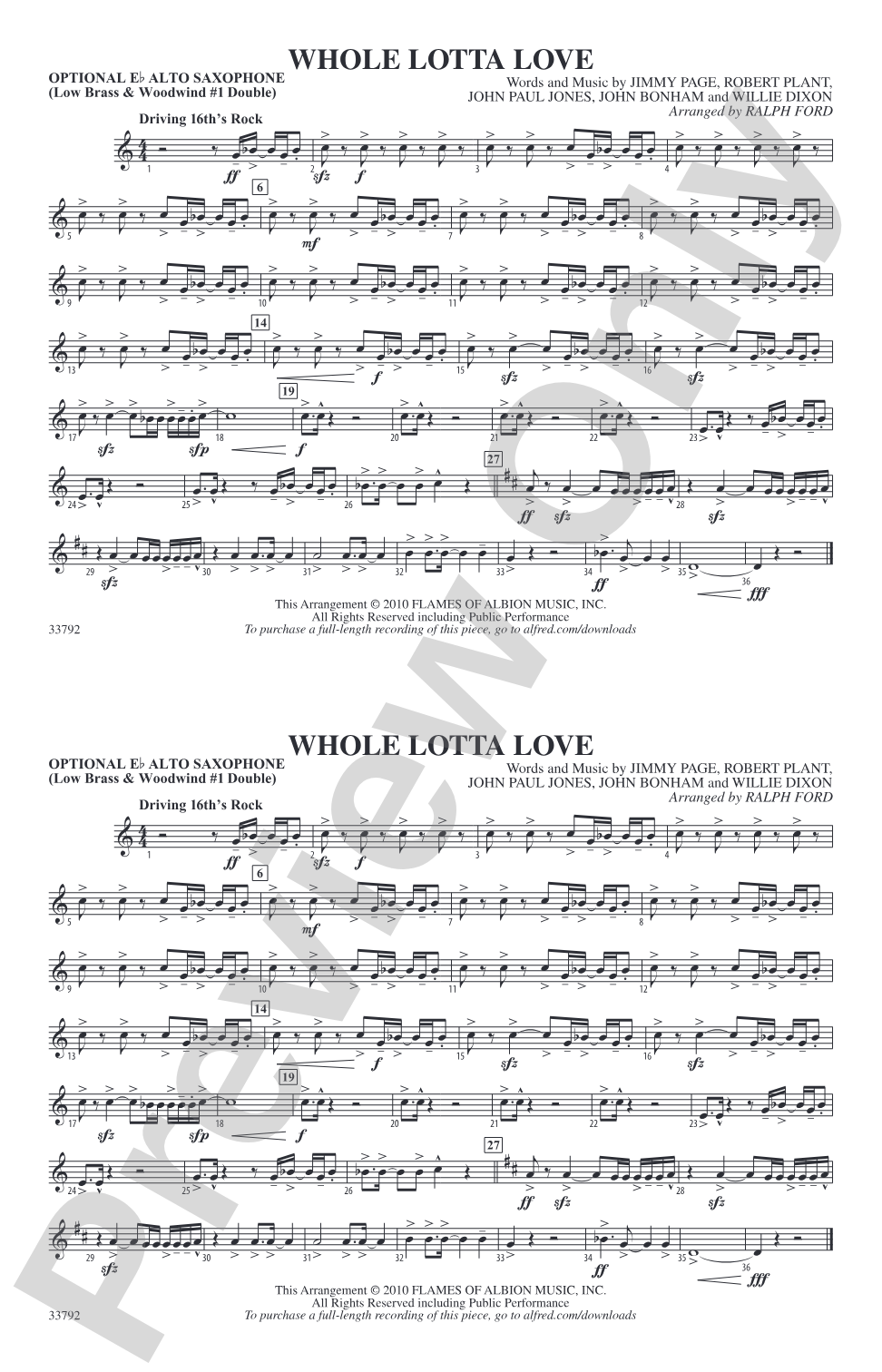 Whole Lotta Love: Optional Alto Sax